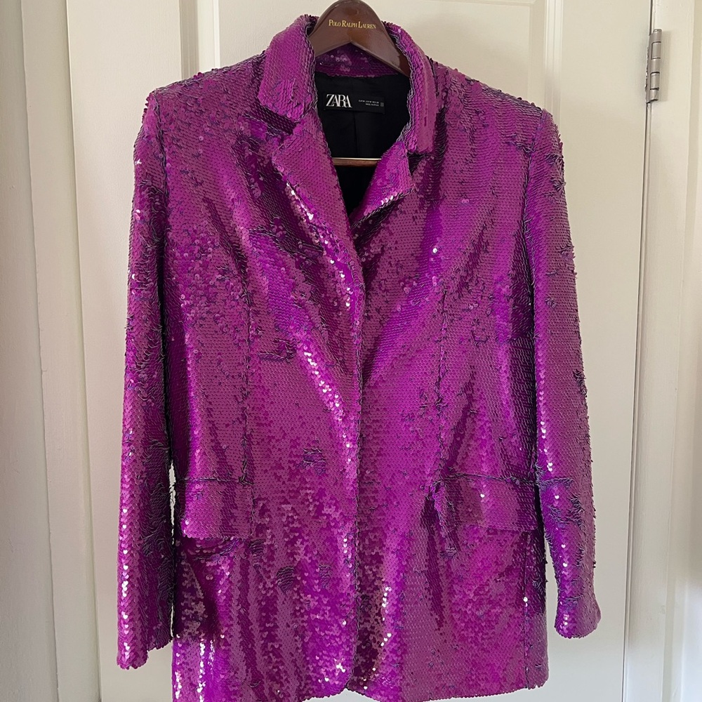 Zara Magenta Sequin Oversized Blazer Jacket Medium